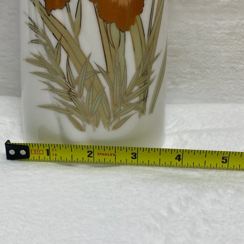 VTG Fine China Japan Orange Iris White Vase Blue Dynasty Stoneware Gilded‎ Vase